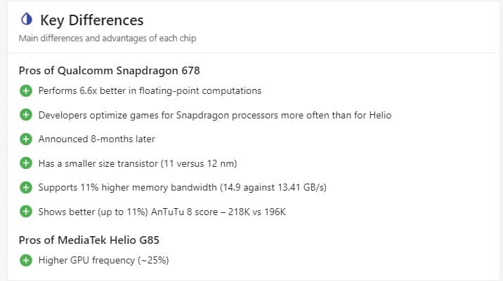 Qualcomm Snapdragon 678 vs MediaTek Helio G85 Key Differences