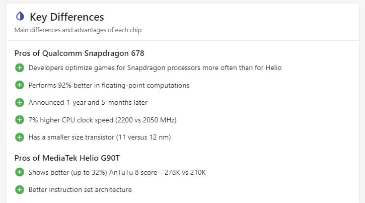 Qualcomm Snapdragon 678 vs MediaTek Helio G90T Key Differences